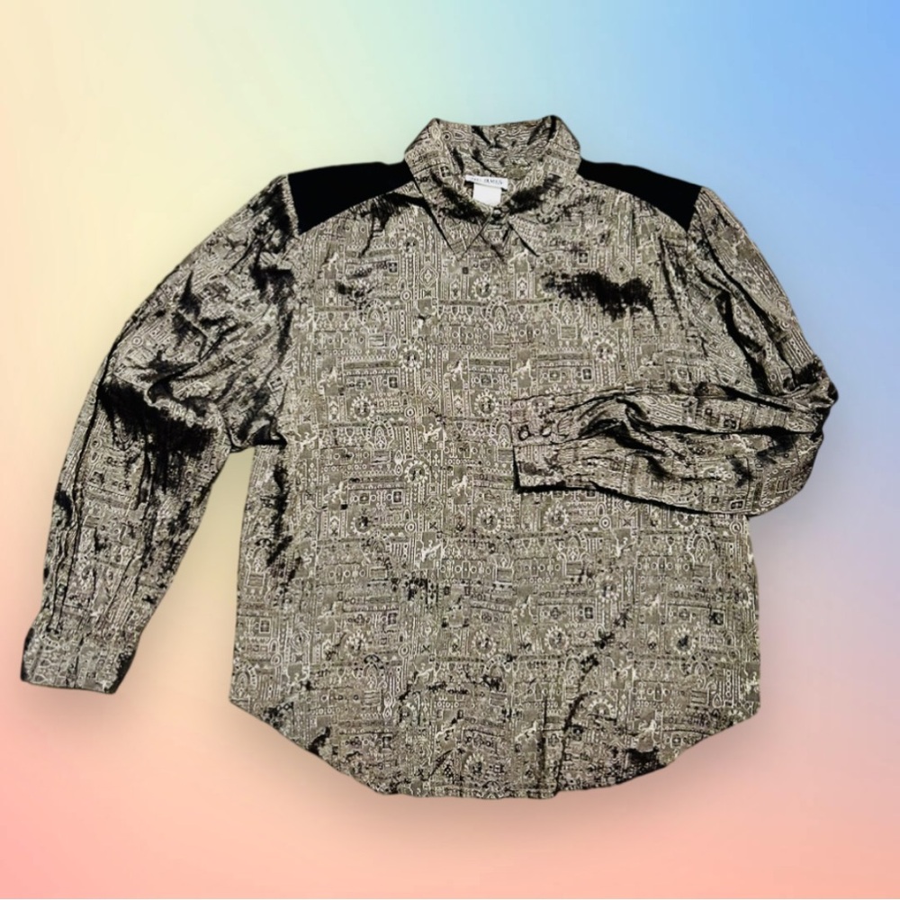 Vintage Sir James Gold Printed Top Womens Career Maximalist Shoulder Pads